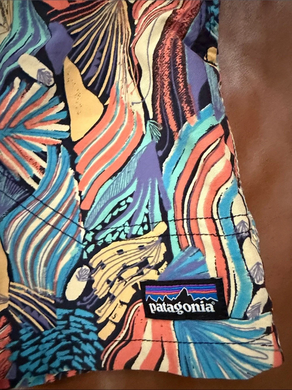 Patagonia Boy’s Tropical Print Shorts — Blue, Orange, Yellow, Purple, Black
